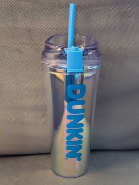 Limited Edition DUNKIN Iridescent Blue Logo Tumbler with Straw